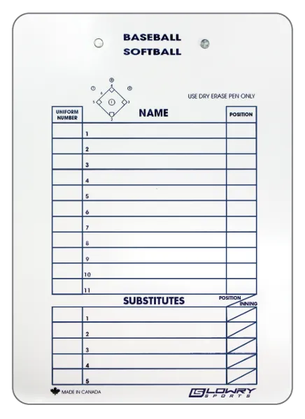 Coaches Board Baseball/Softball Lineup White PS01 10"x14"